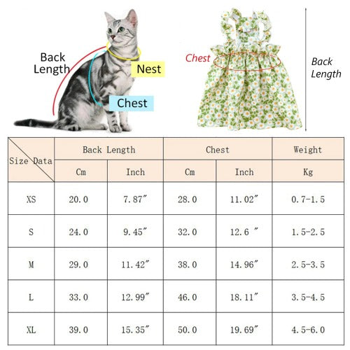 Summer Cotton Suspender Dress for Sphynx Cats – Floral Princess Skirt for Dogs & Cats