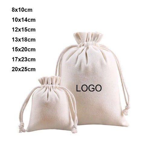 50pcs Cotton Canvas Drawstring Bags – Christmas Gift Pouches, Custom Logo Cloth Organizer, Eco-Friendly Storage Sacks