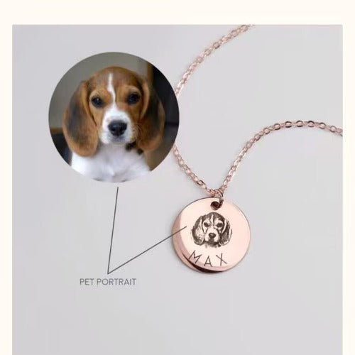 Custom Pet Portrait Necklace - Personalized Dog Memorial Jewelry for Pet Moms - Engraved Photo Pendant Gift from Photo