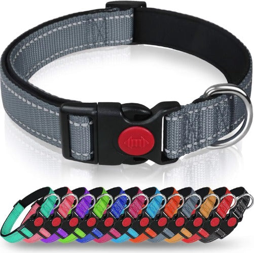 Reflective Dog Collar with Adjustable Nylon Webbing - Explosion-Proof Safety Collar Set for Night Walks