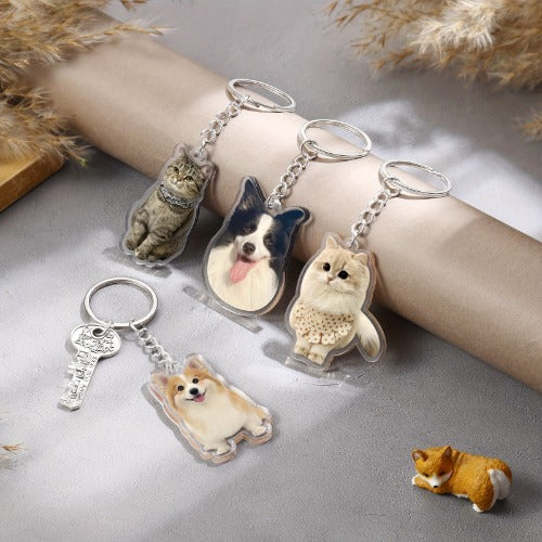 Custom Pet Photo Keychain engraved with a dog portrait - Personalized memorial gift for pet lovers