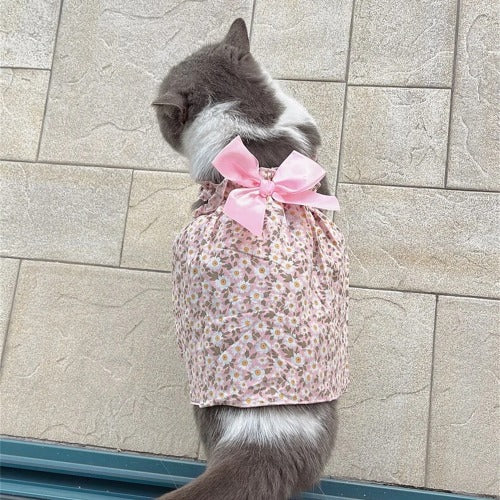 Summer Cotton Suspender Dress for Sphynx Cats – Floral Princess Skirt for Dogs & Cats