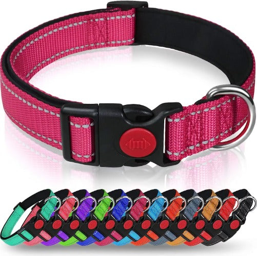 Reflective Dog Collar with Adjustable Nylon Webbing - Explosion-Proof Safety Collar Set for Night Walks