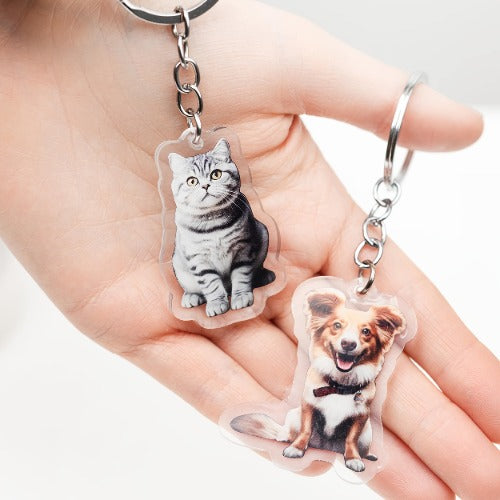 Custom Pet Photo Keychain - Personalized Dog Memorial Gift for Dog Lovers - Engraved Keyring with Photo