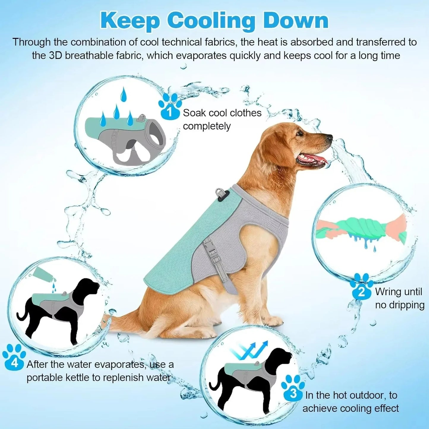 Side view of breathable mesh cooling vest for dogs, summer outdoor use