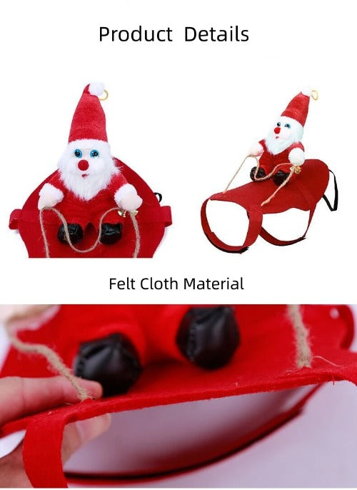 Close-up of Santa's sleigh detail on pet costume back