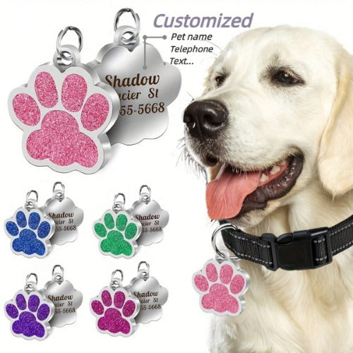 Custom stainless steel pet ID tag engraved with dog's name and phone number - Silent slide ring for outdoor safety